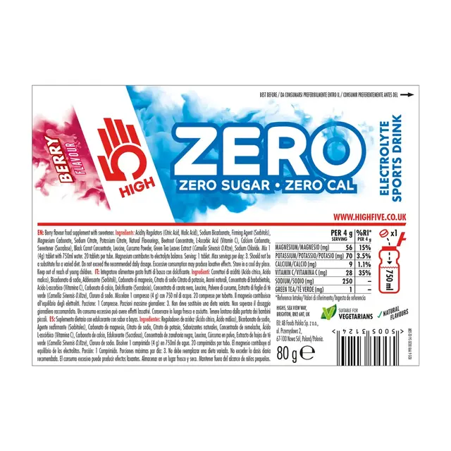 HIGH5 Zero Bær 80gr - 20 tabletter 
