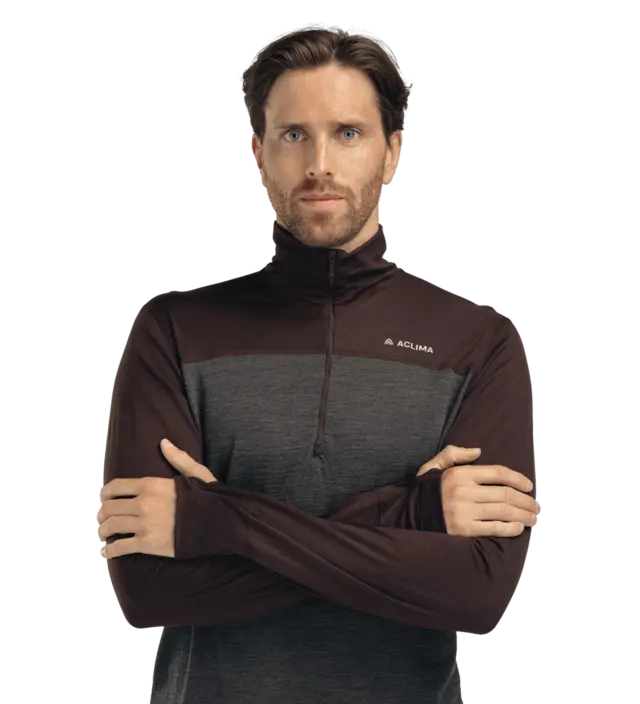 Aclima LightWool 180 Polo w/ zip M's Chocolate Plum / Marengo M 