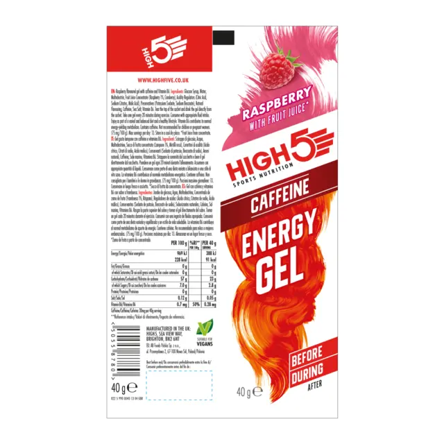 HIGH5 EnergyGel Koffein Bringebær 40g 