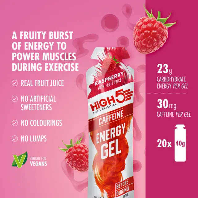 HIGH5 EnergyGel Koffein Bringebær 40g 
