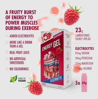 HIGH5 5-pk EnergyGel Electrolyte Bringebær