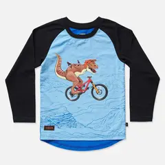 Kids Ride Shotgun MTB Trøye Dino XXS Blå, 2 år, vindtett front, lang arm