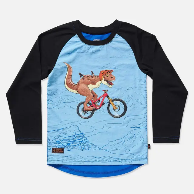 Kids Ride Shotgun MTB Trøye Dino XXS Blå, 2 år, vindtett front, lang arm 